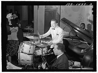 "Red" Saunders, drummer, and his band, at the Club DeLisa, Chicago, Illinois