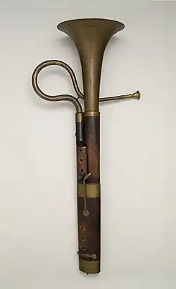 An early cimbasso, originally a form of upright serpent