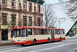 Škoda 15Tr. One of the three articulated trolleybuses in Vilnius, which run on line 7 during the peak hours[21]