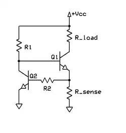 Current limiter with NPN transistors (Vo output is located at similar location as PNP example)