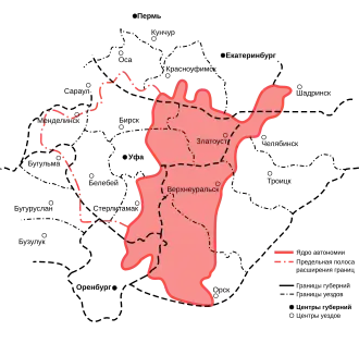 Location of Bashkiria (1917–1919)