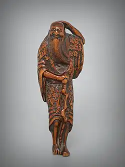Sennin with his staff, carver Jobun, 18th century, wood, height 80 mm