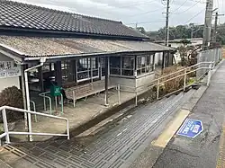 Station building viewed from platform side
