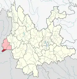 Location of Ruili City in Dehong Prefecture within Yunnan province