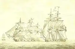 The Will, of Liverpool, Capt. Crow, beating off a French Privateer, 21 February 1800
