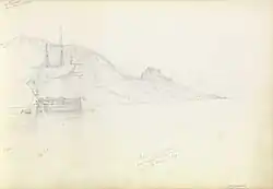 A study of HMS Ganges off Fort Trinidad, Rosas Bay, south-eastern Spain, 9 October 1851; his brother William had been a flag lieutenant on Ganges in the 1840s