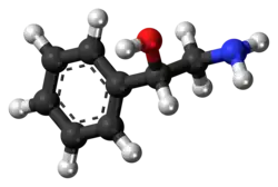 Ball-and-stick model of the phenylethanolamine molecule