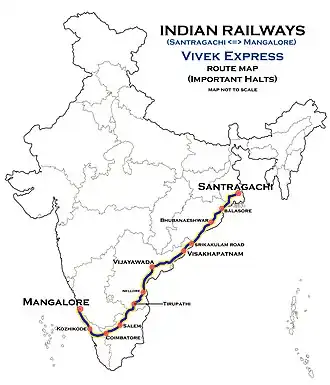 (Santragachi - Mangalore) Vivek Express route map