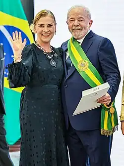 First Lady of Mexico Beatriz Gutiérrez Müller and President Luiz Inácio Lula da Silva in Brasília; January 2023.