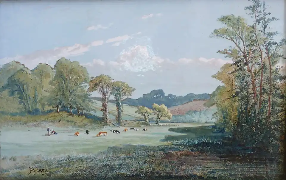 Marais de Pluguffan, a painting on enamel manufactured by Porquier and held in the Manoir de Kerazan, foundation Astor.