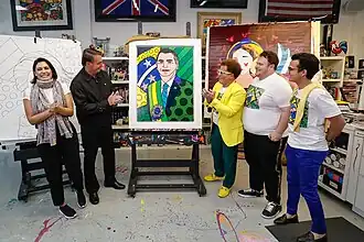 President of Brazil Jair Bolsonaro accompanied by First Lady Michelle Bolsonaro, visit to Britto's studio (Miami Florida, 08/03/2020)