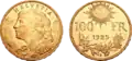 On 1925 gold 100 Swiss francs coin.