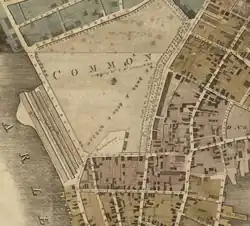 Detail of 1814 map of Boston, showing location of Boylston Market