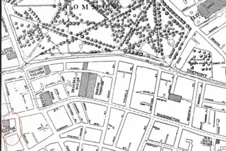 Detail of 1911 map of Boston, showing Globe Theatre at corner of Beach St. and Washington St.