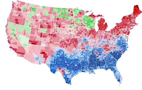 Results by county, shaded according to winning candidate's percentage of the vote
