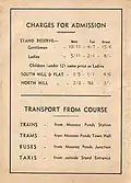 Back cover showing admission charges & transport arrangements