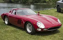 Bright red sports car on a lawn