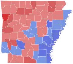Map of the County results of the 1980 Arkansas gubernatorial election.