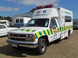 1990 Chevrolet Sierra ambulance. In use by a private EMS service (New Zealand)