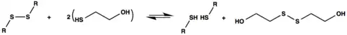 Reaction scheme for the cleavage of disulfide bonds by 2-mercaptoethanol
