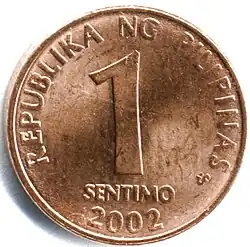 1 sentimo coin (2002), from the BSP series