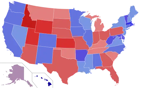 Upper house seats by party holding majority in each state Republican 50–60%