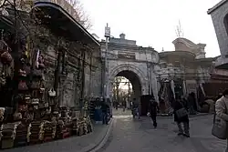 Western entrance to the mosque complex, with the fountain on the left and the sebil on the right