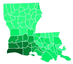 Support for Boustany by parish:   >50%   40–50%   30–40%   20–30%   10–20%   <10%