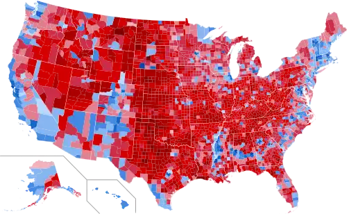 Results by county,[t] shaded according to winning candidate's percentage of the vote