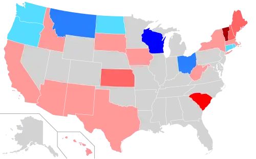 Net changes to upper house seats after the 2024 elections &nbsp;&nbsp;&nbsp;&nbsp;&nbsp;+1 Rep seat &nbsp;&nbsp;&nbsp;&nbsp;&nbsp;+2 Rep seats &nbsp;&nbsp;&nbsp;&nbsp;&nbsp;+4 Rep seats &nbsp;&nbsp;&nbsp;&nbsp;&nbsp;+6 Rep seats &nbsp;&nbsp;&nbsp;&nbsp;&nbsp;+1 Dem seat &nbsp;&nbsp;&nbsp;&nbsp;&nbsp;+2 Dem seats &nbsp;&nbsp;&nbsp;&nbsp;&nbsp;+4 Dem seats