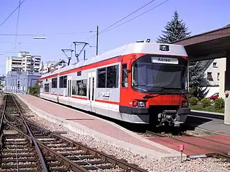 Photograph of a train with the WSB logo