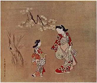 Two beauties (ink and color on silk)