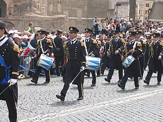 The band at a military parade in the capital.