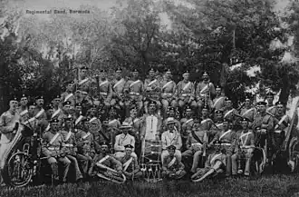 Band of the 3rd Battalion The Royal Fusiliers wear Brodrick caps in Bermuda, circa 1903