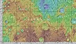 Map showing the relative positions of Bernard Crater and other nearby craters in Memnonia quadrangle