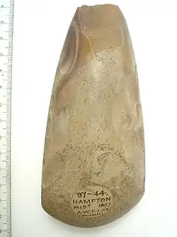 Neolithic flint hand axe, discovered Hampton 1897