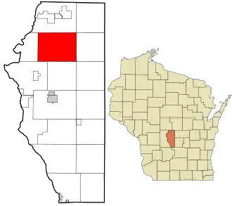 Location in Adams County and the state of Wisconsin.