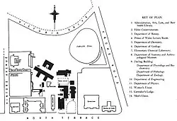 This map shows the university and the locations of its neighbouring institutions in 1926.