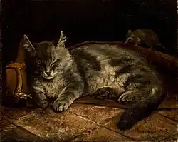 Sleeping Grey Cat and a Rat, 1864
