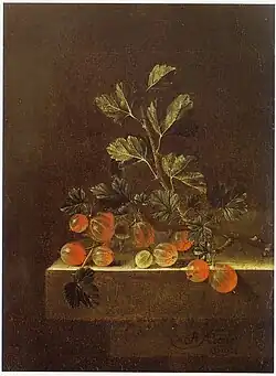 Adriaen Coorte Still life with a spray of gooseberries