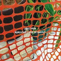 A painting of orange mesh netting over a houseplant