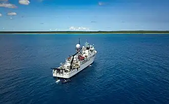 Aerial view of the mothership and the submersible during the Bahama trials