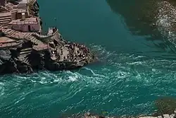 Confluence of Alaknanda River and the Bhagirathi and the beginning of the main stem of the Ganges river, or Ganga