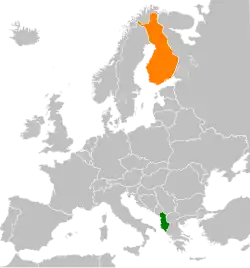 Map indicating locations of Albania and Finland