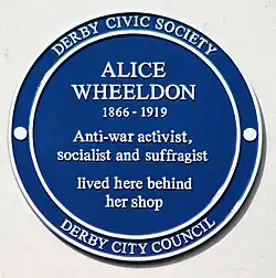 Blue Plaque on the building where Alice Wheeldon lived
