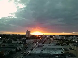 Westward view of Allapattah and North 36th Street (US 27) with historic Miami Jackson Senior High School visible right-center