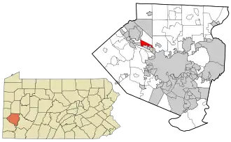 Location in Allegheny County and the state of Pennsylvania