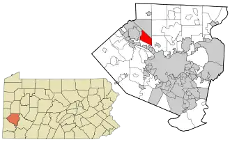 Location in Allegheny County and the state of Pennsylvania