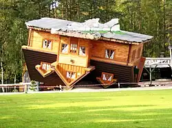 An 'upside-down house' in Szymbark, Pomeranian Voivodeship, is built to appear as though its bottom should be its top, and vice versa.