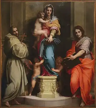 The Madonna surrounded by two men